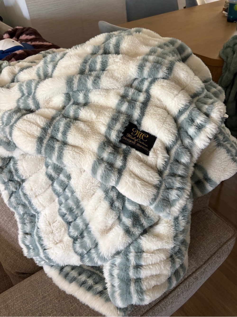 MC Home Collection Plush Throw Blanket in Cream and Light Blue